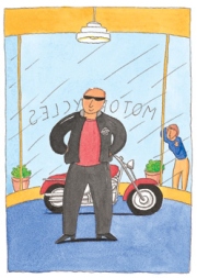 Cats don't have midlife crises and go out and buy motorcycles. From 101 Reasons to Dump Your Man and Get a Cat, by Molly Katz. © 2006 Merle Nacht.