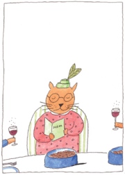 You don't have to take your cat-in-law to dinner on Mother's Day. From 101 Reasons to Dump Your Man and Get a Cat, by Molly Katz. © 2006 Merle Nacht.